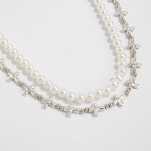 Trendy Layered Silver Tone Cross Pearl Trouser Chain - ArtGalleryZen