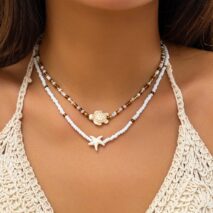 Trendy Layered Starfish Turtle Seed Bead Necklace Set - ArtGalleryZen