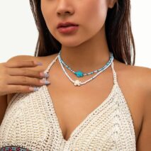Trendy Layered Starfish Turtle Seed Bead Necklace Set - ArtGalleryZen