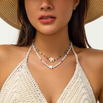 Trendy Layered Starfish Turtle Seed Bead Necklace Set - ArtGalleryZen