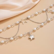 Trendy Layered Star Pendant Pearl Crystal Chain Necklace - ArtGalleryZen