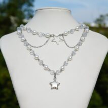 Trendy Layered Star Pendant Pearl Crystal Chain Necklace - ArtGalleryZen
