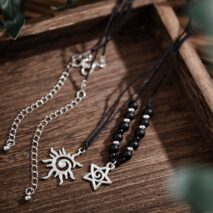 Trendy Layered Sun Star Pendant Wax Cord String Necklace Set - ArtGalleryZen