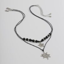 Trendy Layered Sun Star Pendant Wax Cord String Necklace Set - ArtGalleryZen