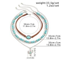 Trendy Layered Turquoise Cactus Pendant Velvet Necklace Set - ArtGalleryZen