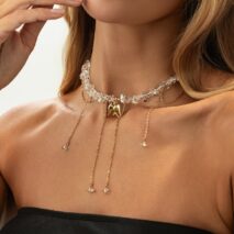 Trendy Peace Dove Pendant Clear Turquoise Beaded Tassel Necklace - ArtGalleryZen