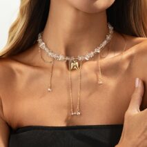 Trendy Peace Dove Pendant Clear Turquoise Beaded Tassel Necklace - ArtGalleryZen