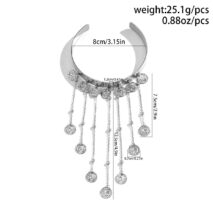 Trendy Relief Coin Tassel Saturn Chain Open Arm Cuff - ArtGalleryZen