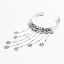 Trendy Relief Coin Tassel Saturn Chain Open Arm Cuff - ArtGalleryZen