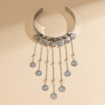Trendy Relief Coin Tassel Saturn Chain Open Arm Cuff - ArtGalleryZen