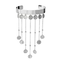 Trendy Relief Coin Tassel Saturn Chain Open Arm Cuff - ArtGalleryZen