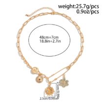 Trendy Rhinestone Inlaid Flower Sun Relief Disk Charm Paperclip Necklace - ArtGalleryZen
