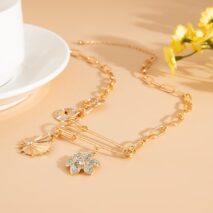 Trendy Rhinestone Inlaid Flower Sun Relief Disk Charm Paperclip Necklace - ArtGalleryZen