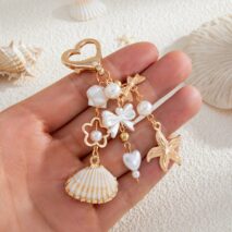 Trendy Shell Starfish Pearl Bowknot Pendant Heart Keychain - ArtGalleryZen