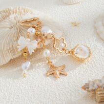 Trendy Shell Starfish Pearl Bowknot Pendant Heart Keychain - ArtGalleryZen