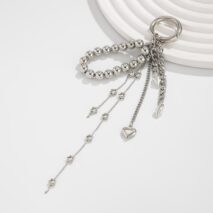 Trendy Silver Tone Heart Star Pendant Ball Chain Keychain - ArtGalleryZen