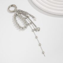Trendy Silver Tone Heart Star Pendant Ball Chain Keychain - ArtGalleryZen