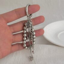 Trendy Silver Tone Heart Star Pendant Ball Chain Keychain - ArtGalleryZen