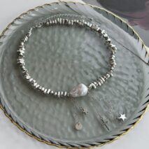 Trendy Silver Tone Star Cross Tassel Pearl Charm Necklace - ArtGalleryZen