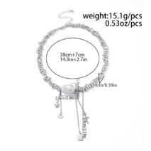 Trendy Silver Tone Star Cross Tassel Pearl Charm Necklace - ArtGalleryZen