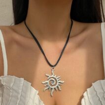 Trendy Sun Pendant Wax Cord String Necklace - ArtGalleryZen
