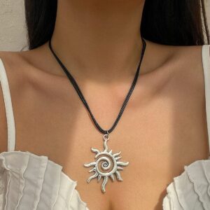 Trendy Sun Pendant Wax Cord String Necklace - ArtGalleryZen