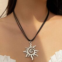 Trendy Sun Pendant Wax Cord String Necklace - ArtGalleryZen