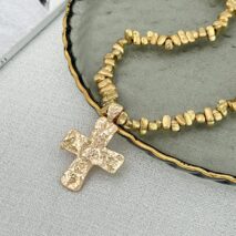 Trendy Textured Cross Pendant Irregular Beaded Chain Necklace - ArtGalleryZen