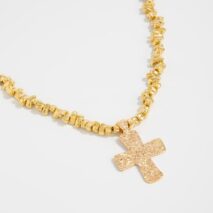 Trendy Textured Cross Pendant Irregular Beaded Chain Necklace - ArtGalleryZen
