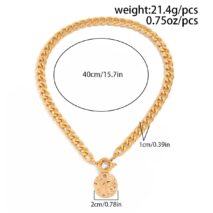 Trendy Textured Round Disk Pendant Chunky Curb Chain Necklace - ArtGalleryZen