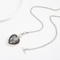 Trendy Toggle Clasp Rhinestone Heart Pendant Long Chain Necklace - ArtGalleryZen