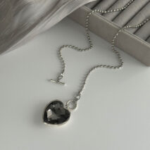 Trendy Toggle Clasp Rhinestone Heart Pendant Long Chain Necklace - ArtGalleryZen