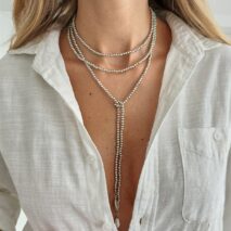 Trendy Waterdrop Pendant Beaded Long Chain Necklace - ArtGalleryZen