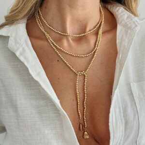 Trendy Waterdrop Pendant Beaded Long Chain Necklace - ArtGalleryZen
