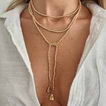 Trendy Waterdrop Pendant Beaded Long Chain Necklace - ArtGalleryZen