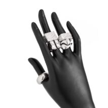 Vintage 5pcs Chunky Rhinestone Inlaid Textured Ring Set - ArtGalleryZen