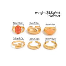 Vintage 6pcs Crystal Inlaid Glossy Open Ring Set - ArtGalleryZen