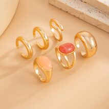 Vintage 6pcs Crystal Inlaid Glossy Open Ring Set - ArtGalleryZen