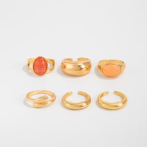 Vintage 6pcs Crystal Inlaid Glossy Open Ring Set - ArtGalleryZen