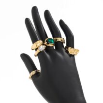 Vintage 6pcs Rhinestone Inlaid Pleated Open Ring Set - ArtGalleryZen
