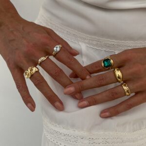 Vintage 6pcs Rhinestone Inlaid Pleated Open Ring Set - ArtGalleryZen