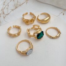 Vintage 6pcs Rhinestone Inlaid Pleated Open Ring Set - ArtGalleryZen