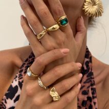 Vintage 6pcs Rhinestone Inlaid Pleated Open Ring Set - ArtGalleryZen
