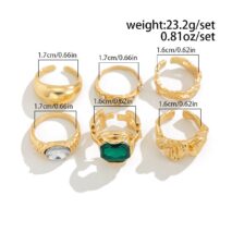 Vintage 6pcs Rhinestone Inlaid Pleated Open Ring Set - ArtGalleryZen