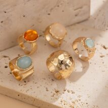 Vintage Chunky Crystal Inlaid Textured Open Ring Set - ArtGalleryZen