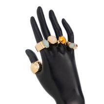 Vintage Chunky Crystal Inlaid Textured Open Ring Set - ArtGalleryZen