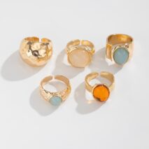 Vintage Chunky Crystal Inlaid Textured Open Ring Set - ArtGalleryZen