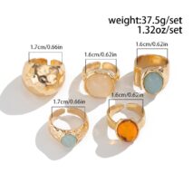 Vintage Chunky Crystal Inlaid Textured Open Ring Set - ArtGalleryZen