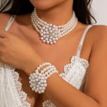 Vintage Chunky Layered Pearl Beaded Necklace Bracelet - ArtGalleryZen