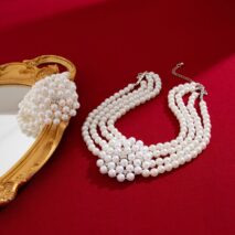 Vintage Chunky Layered Pearl Beaded Necklace Bracelet - ArtGalleryZen